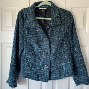 Coldwater Creek Petite Medium Tweed Blue Jacket Button Up Pleated
